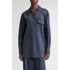 Lafayette 148 New York Patch Pocket Popover Shirt In Gray