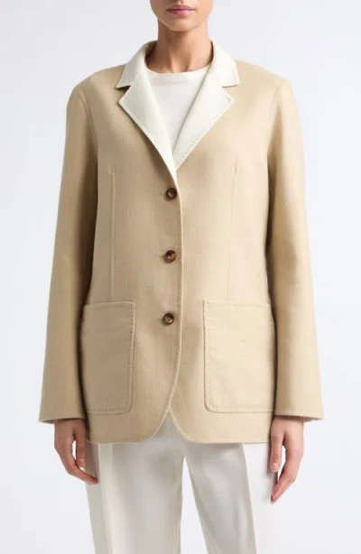 Lafayette 148 New York Patch Pocket Reversible Wool & Silk Blazer In Brown