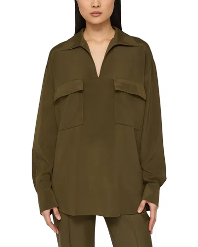 Lafayette 148 New York Patch Pocket Silk-blend Popover Shirt In Green