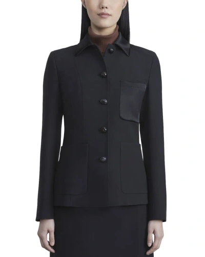 Lafayette 148 New York Patch-pocket Tailored Chore Wool & Silk-blend Jacket In Black