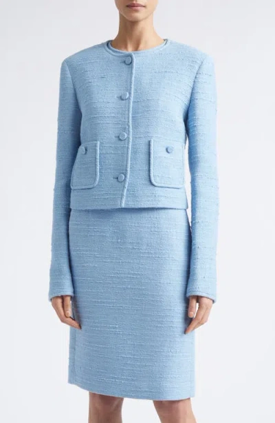 Lafayette 148 New York Patch Pocket Tweed Short Jacket In Blue