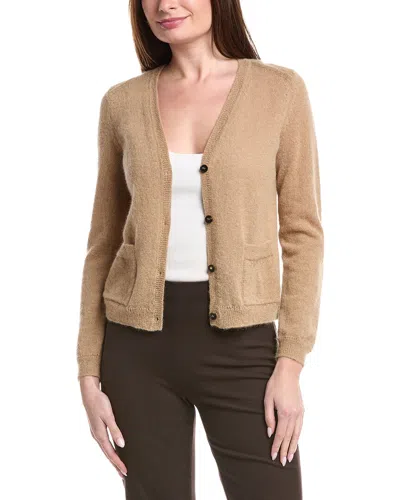 Lafayette 148 New York Patch Pocket V-neck Mohair & Alpaca-blend Cardigan In Brown