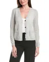 Lafayette 148 New York Patch Pocket V-neck Mohair & Alpaca-blend Cardigan In Gray