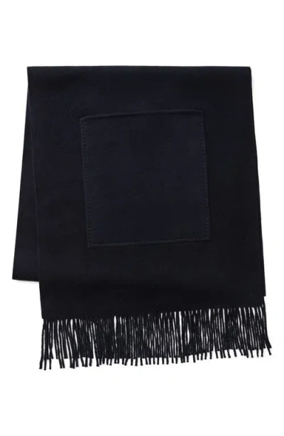 Lafayette 148 New York Patch Pocket Wool & Cashmere Fringe Scarf In Blue