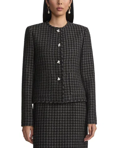 Lafayette 148 New York Pearlescent Button Collarless Wool-blend Jacket In Black