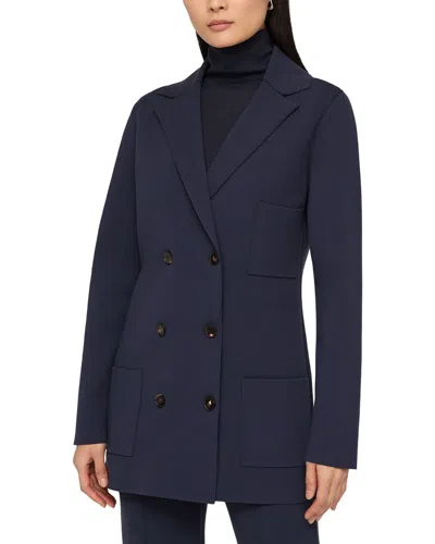 Lafayette 148 New York Petite Double Breasted Knit Jacket In Blue