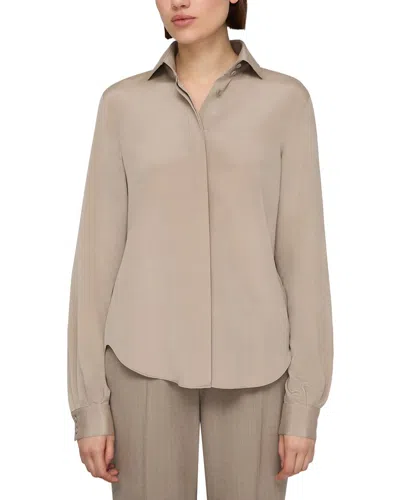 Lafayette 148 New York Petite Hidden Button Silk-blend Blouse In Gray