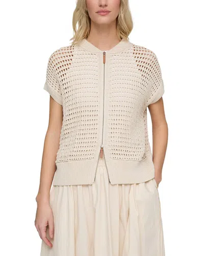 Lafayette 148 New York Petite Open Stitch Zip Front Sweater In Neutral