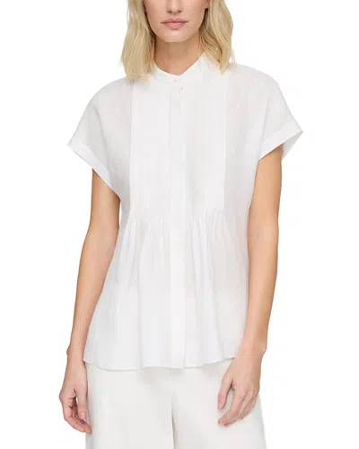 Lafayette 148 New York Petite Pintuck Bib Linen Blouse In White