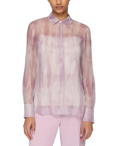 Lafayette 148 New York Petite Scottie Silk Blouse In Purple