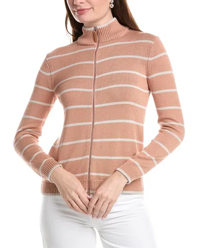 Lafayette 148 New York Petite Stripe Fitted Silk-blend Bomber Cardigan In Neutral
