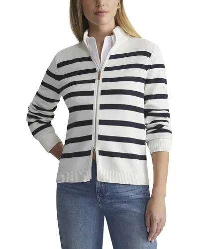 Lafayette 148 New York Petite Stripe Fitted Silk-blend Bomber Jacket In White