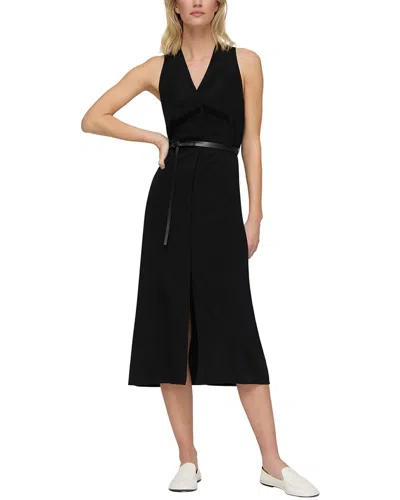 Lafayette 148 New York Petite V-neck Sleeveless Silk-blend Dress In Black