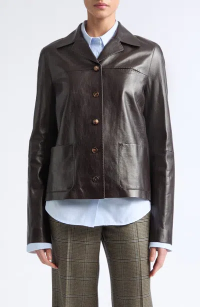 Lafayette 148 New York Pickstitch Leather Jacket In Truffle