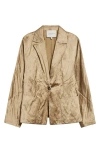 Lafayette 148 Metallic Satin Pintuck Peplum Pocket Jacket In Brown