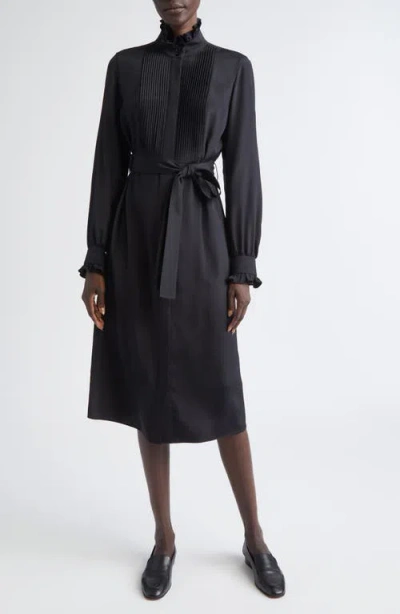 Lafayette 148 New York Pintuck Bib Long Sleeve Tuxedo Dress In Black