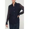 Lafayette 148 New York Pintuck Bib Silk Georgette Button-up Shirt In Black