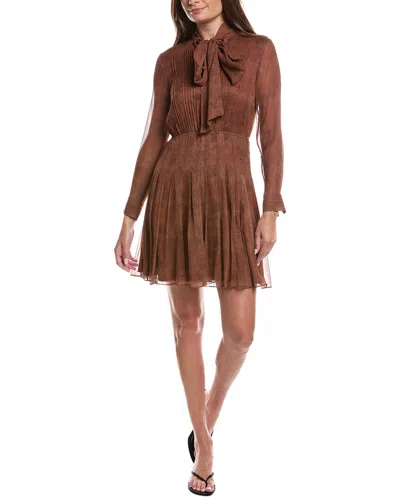 Lafayette 148 New York Pintuck Bow Silk Dress In Brown
