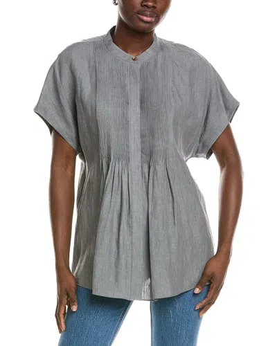 Lafayette 148 New York Pintuck Linen Bib Blouse In Gray
