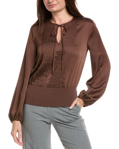 Lafayette 148 New York Pintuck Silk-blend Blouse In Brown