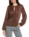 Lafayette 148 New York Pintuck Silk-blend Blouse In Brown