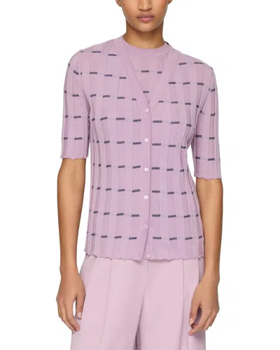 Lafayette 148 New York Plaited Ribbed Stripe Cashmere Cardigan In Purple