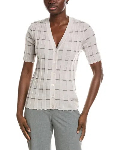 Lafayette 148 New York Plaited Ribbed Stripe Cashmere Cardigan In Neutral