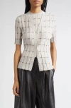 Lafayette 148 Cashmere Striped Fitted Short Sleeve Cardigan In Purple
