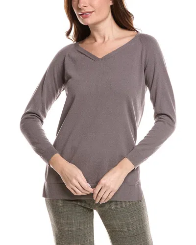 Lafayette 148 New York Plaited V-neck Pullover In Purple
