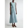 Lafayette 148 New York Pleat Front Linen Blend Dress In Paper Blue