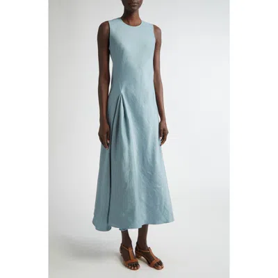 Lafayette 148 New York Pleat Front Linen Blend Dress In Paper Blue
