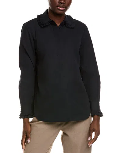 Lafayette 148 New York Pleated Collar Shirt In Black
