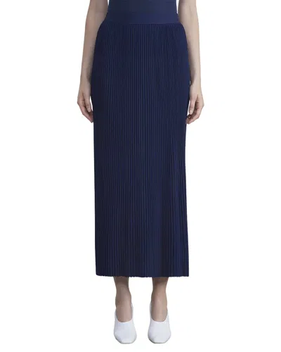 Lafayette 148 New York Pleated Knit Pull On Silk Skirt In Blue