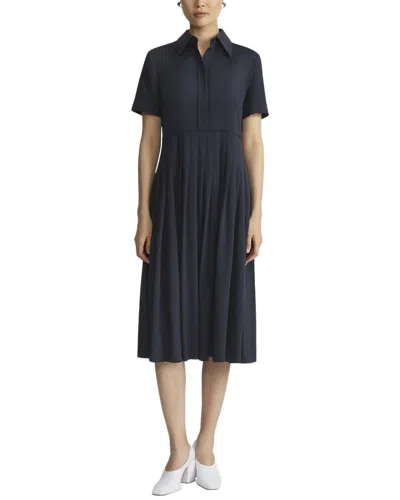 Lafayette 148 New York Pleated Silk-blend Shirtdress In Blue