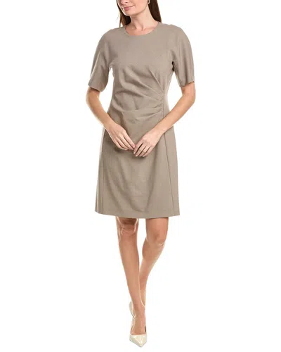 Lafayette 148 New York Pleated Waist Wool-blend Dress In Metallic