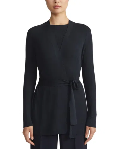 Lafayette 148 New York Plus Belted Rib Silk-blend Cardigan In Blue