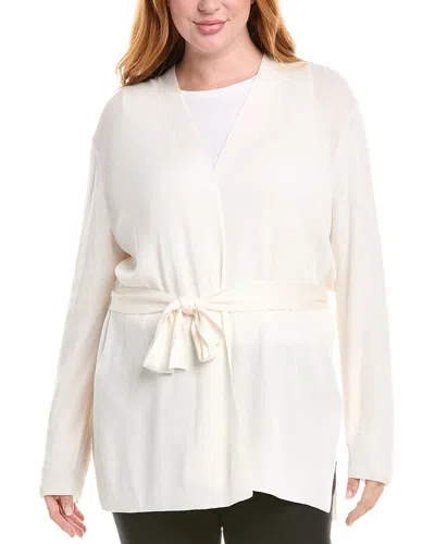 Lafayette 148 New York Plus Belted Rib Silk-blend Cardigan In White
