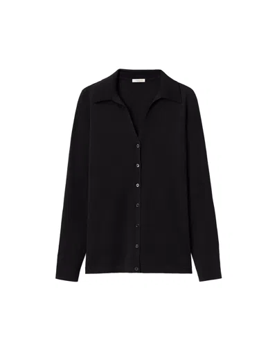 Lafayette 148 New York Plus Button Front Polo Silk-blend Cardigan In Black