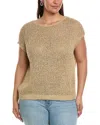 Lafayette 148 New York Plus Open Stitch Bateau Neck Silk-blend Sweater In Metallic