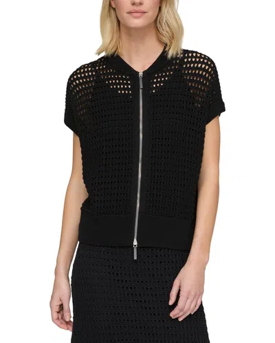 Lafayette 148 New York Plus Open Stitch Zip Front Sweater In Black