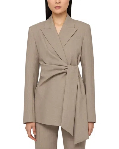 Lafayette 148 New York Plus Peak Lapel Side Tie Wool-blend Blazer In Neutral