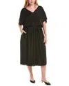 Lafayette 148 New York Plus Pleated Tie Waist Silk-blend Midi Dress In Black