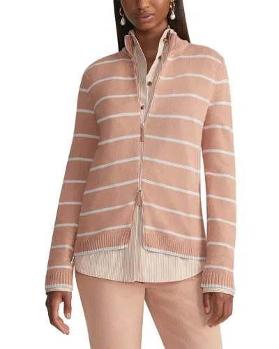 Lafayette 148 New York Plus Stripe Fitted Silk-blend Bomber Sweater In Pink