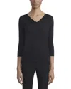Lafayette 148 Swiss Cotton Rib V-neck Tee In Black