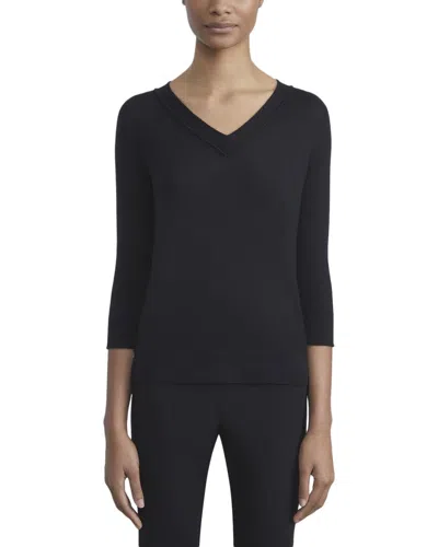 Lafayette 148 Swiss Cotton Rib V-neck Tee In Black