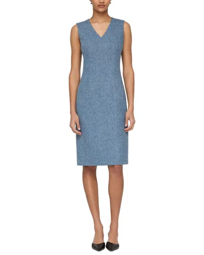 Lafayette 148 New York Plus V-neck Sleeveless Wool & Silk-blend Sheath Dress In Blue