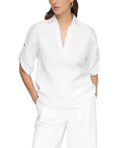Lafayette 148 Plus-size Organic Cotton Poplin Tab Sleeve Popover Shirt In White