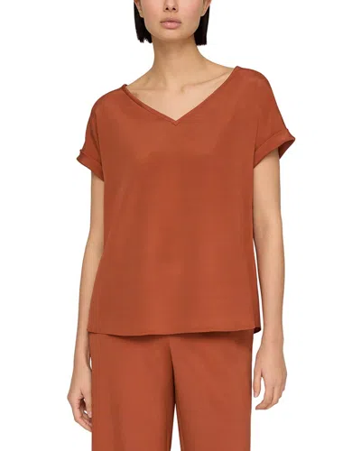 Lafayette 148 New York Plus Wide V-neck Cuff Sleeve Silk-blend Blouse In Brown
