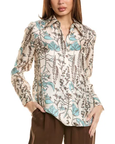 Lafayette 148 New York Point Collar Blouse In Beige