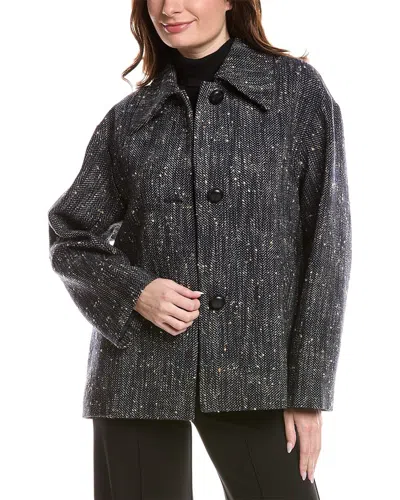 Lafayette 148 New York Point Collar Oversized Swing Wool-blend Coat In Black